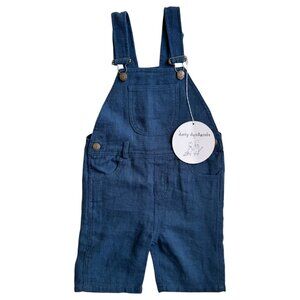DOTTY DUNGAREES - OVERALL SHORT - COTTON/RAMIE - BLUE GREEN- - NWT